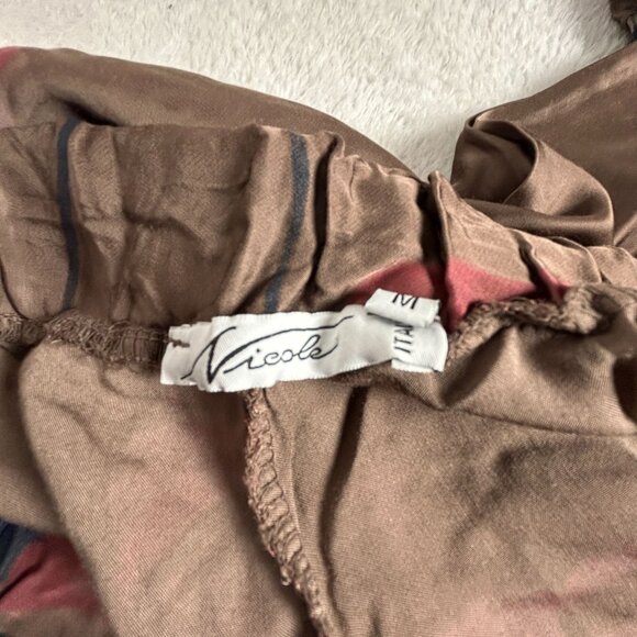 Nicole Womens Brown Floral Print Wide-Leg Pull-On Pants Medium Silk Blend Summer - Picture 3 of 12